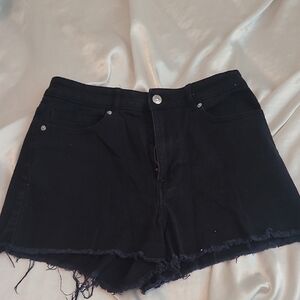 Divided Black Frayed Hem Denim Shorts